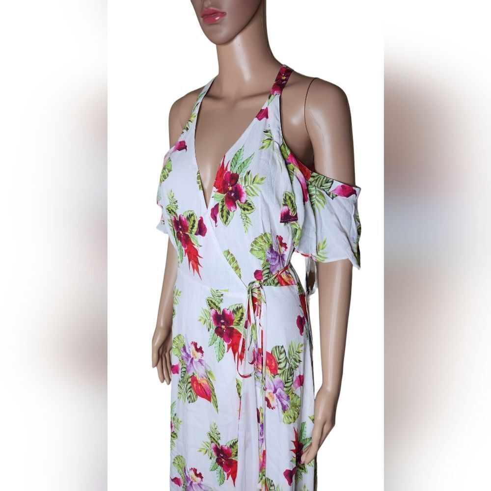 Privacy Please Revolve Acme white floral tropical print Sz Small wrap Maxi Dress - Picture 3 of 9
